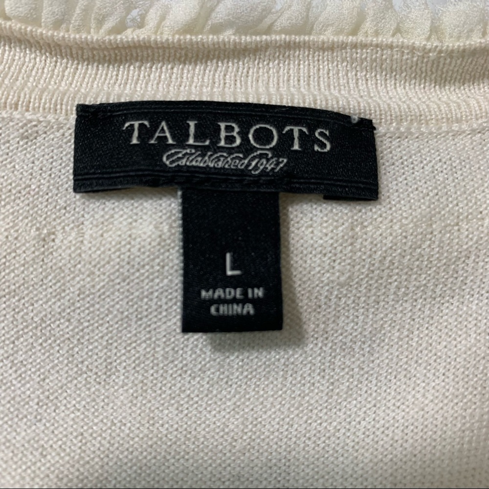 TALBOTS Silk Blend Ruffled Button Down V Neck Sweater Cardigan Preppy - Picture 5 of 9